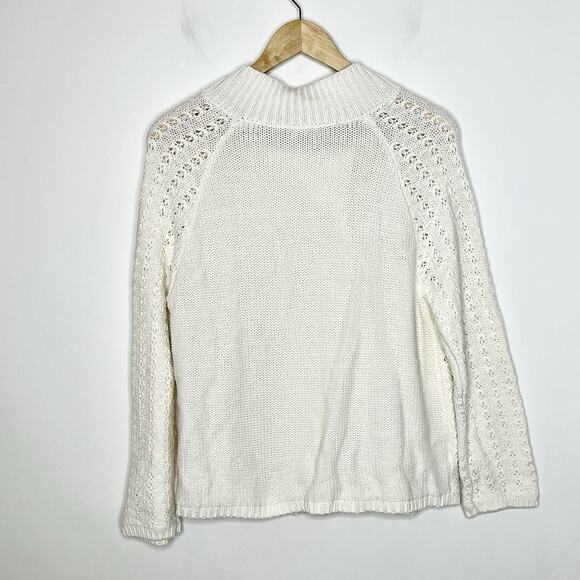 Ann Taylor Double Breasted Cardigan Ivory Womens Size L Pointelle Sweater Jacket - Picture 7 of 7